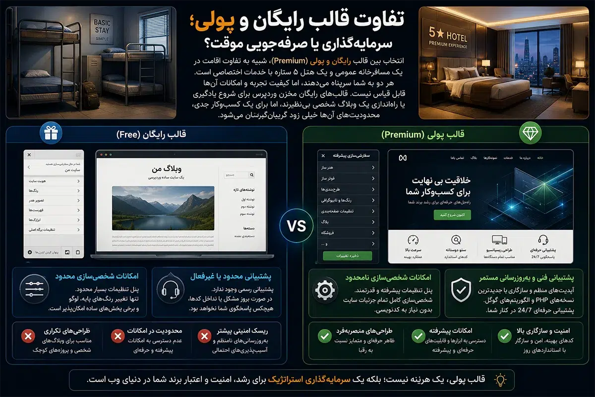 تفاوت قالب رایگان و پولی